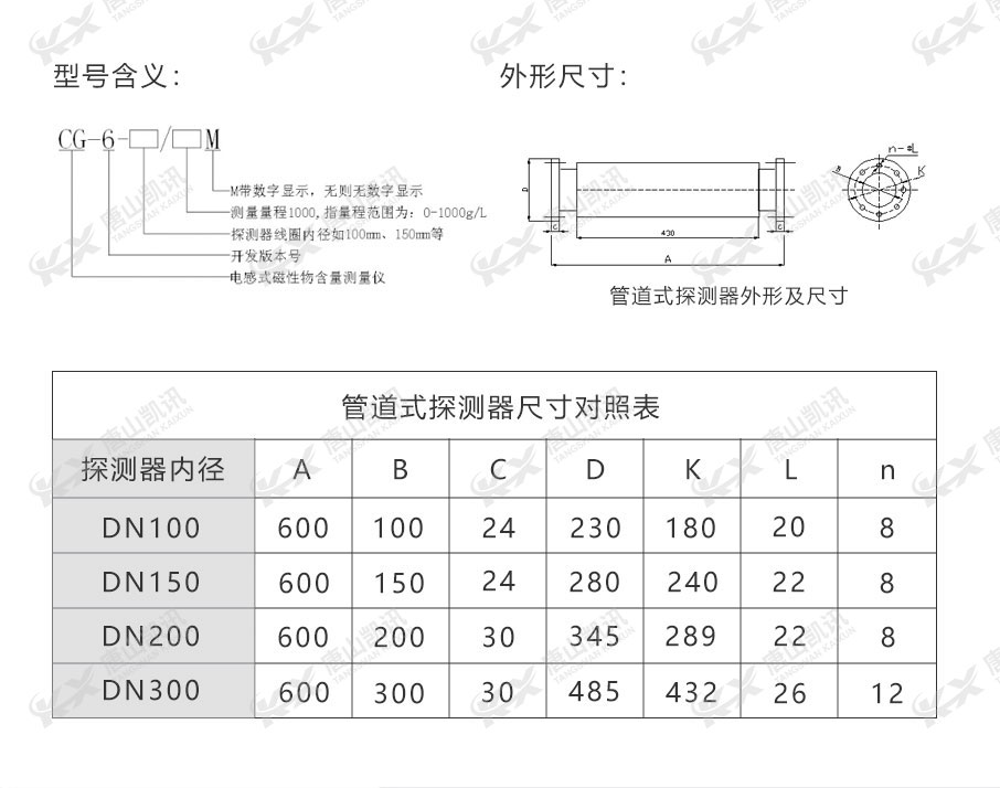 管道式探测器尺寸对照表